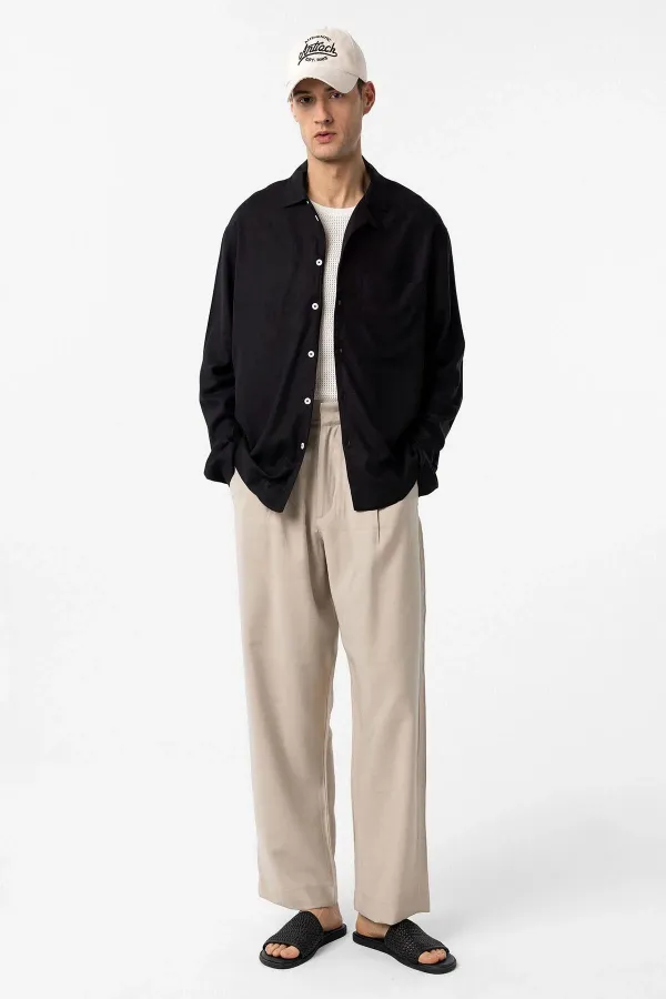 Chemise homme Antioch en lin mélangé noir, coupe décontractée