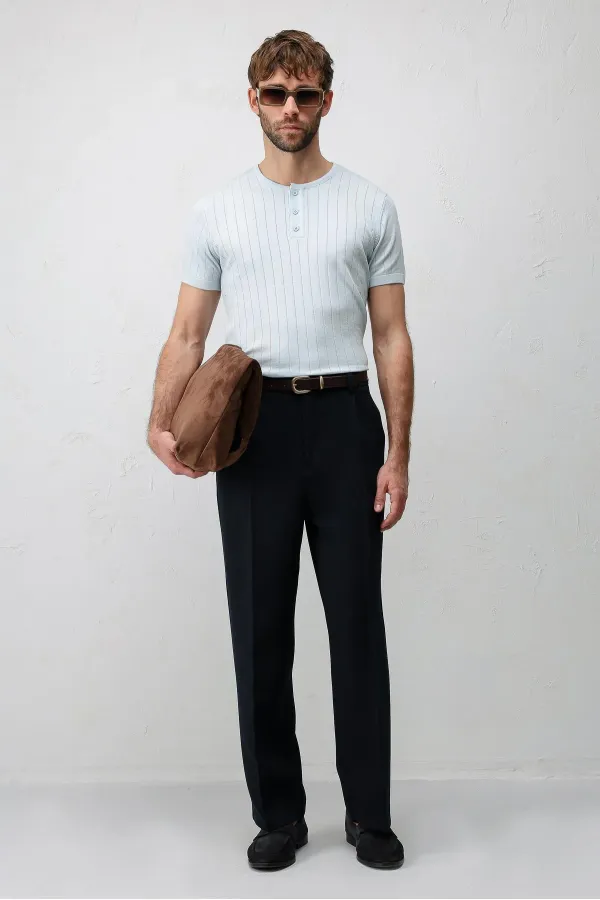 Antioch Lacivert Pileli Relaxed Fit Erkek Pantolon