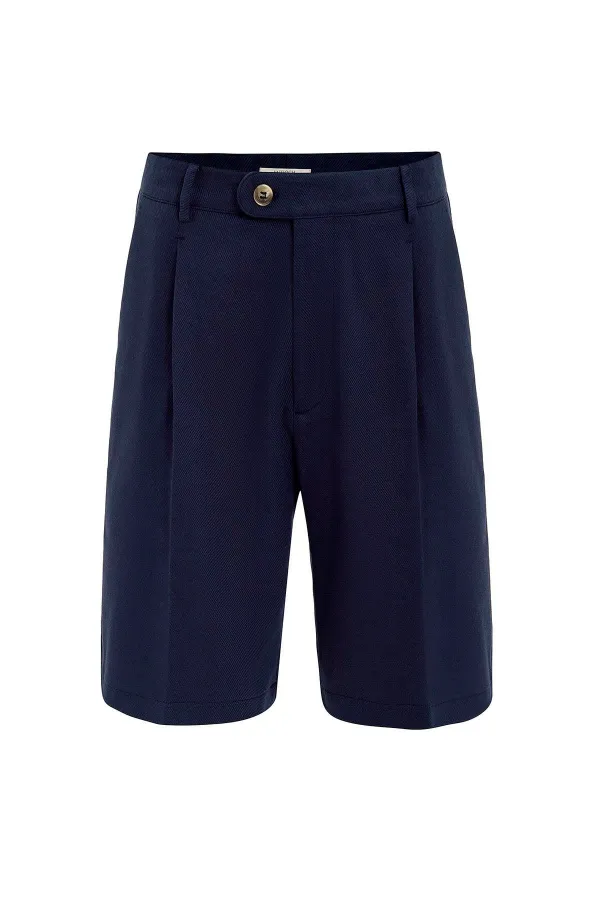 Short plissé taille haute bleu marine Antioch pour homme