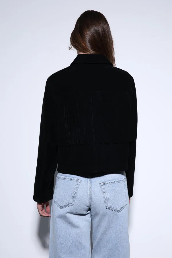 Antioch Siyah Püskül Detaylı Süet Kadın Ceket
