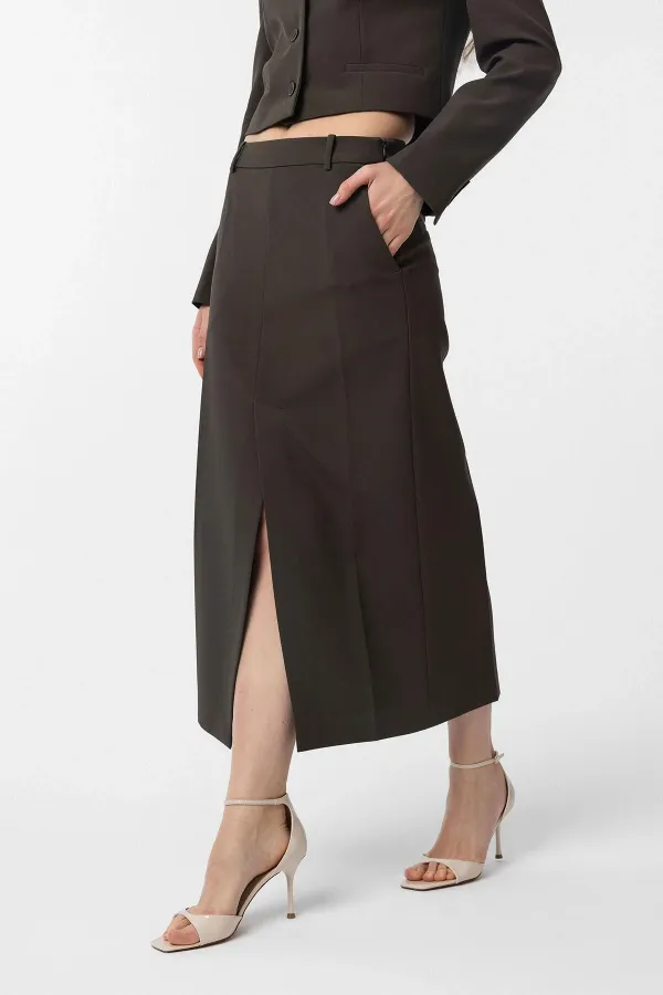 Jupe crayon Antioch Khaki pour femme avec fente