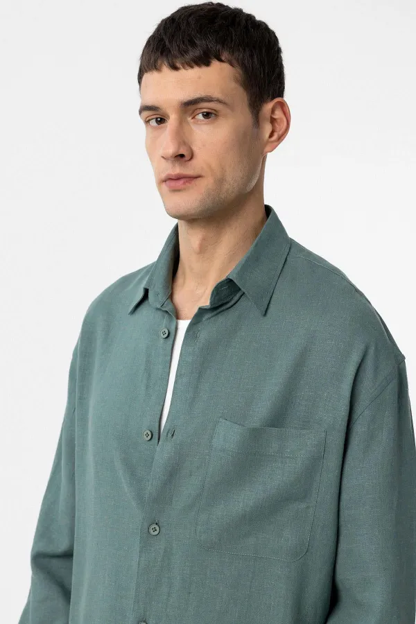 Chemise homme Antioch Green en lin mélangé coupe décontractée