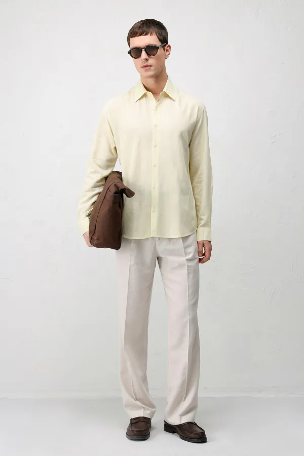 Chemise homme Antioch jaune en lin mélangé, coupe décontractée