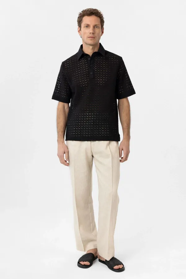 Antioch Siyah Polo Yaka Örgü Erkek T-Shirt