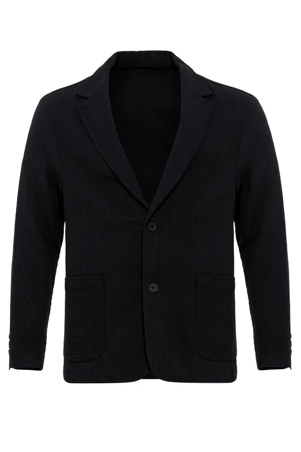 Veste blazer Antioch noire non doublée pour homme avec poches plaquées