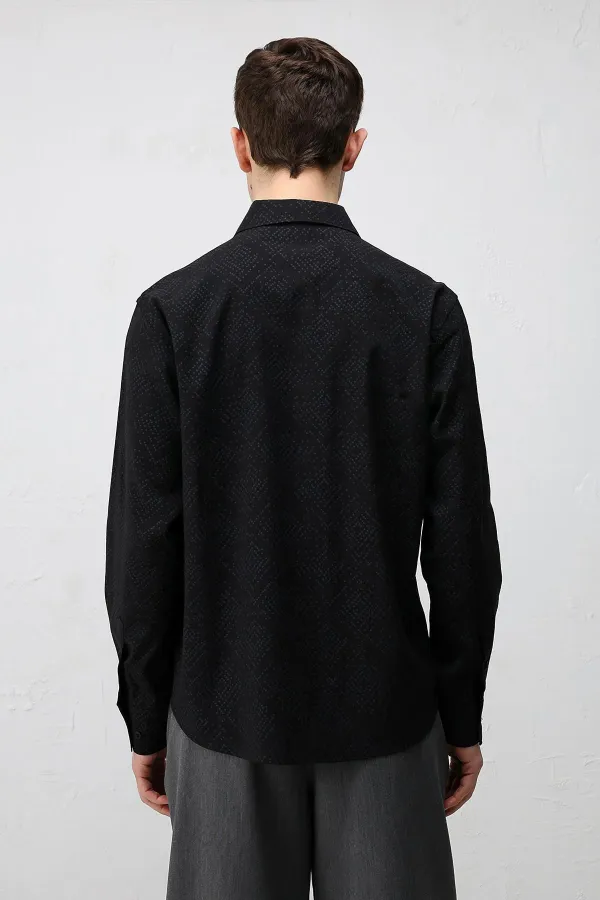 Antioch Black Modal Blend Textured Men's Shirt