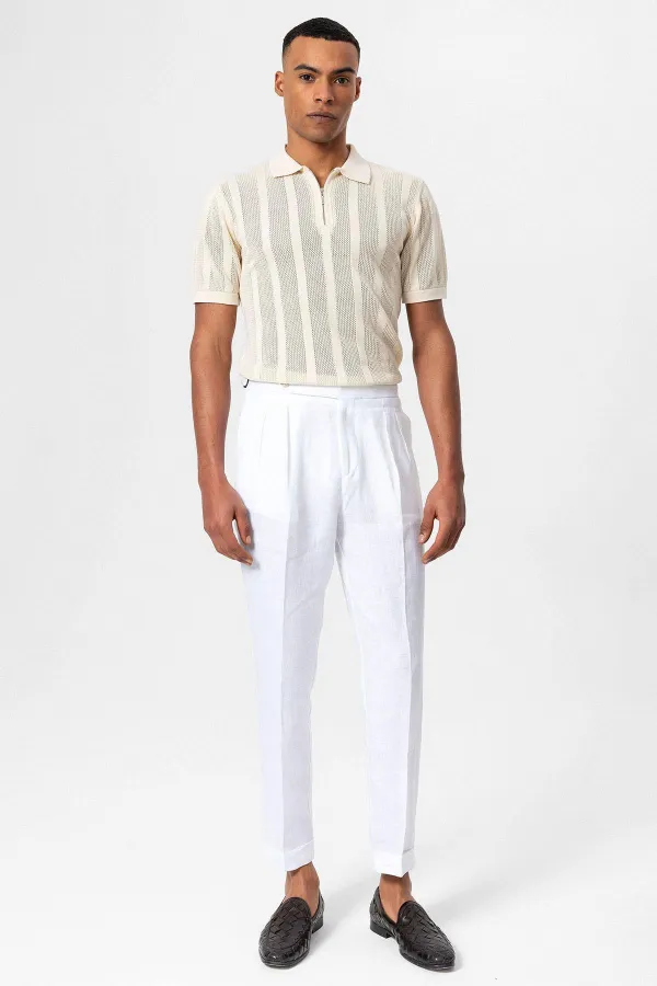 Antioch Ekru Polo Yaka Fermuarlı Örme Erkek T-Shirt