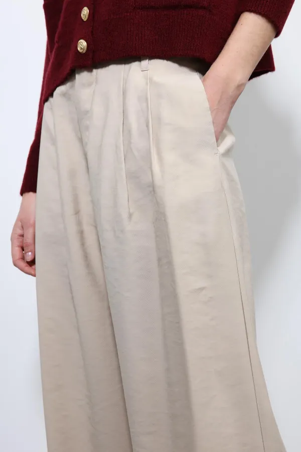 Antioch Bej Bel Lastikli Pileli Kadın Pantolon