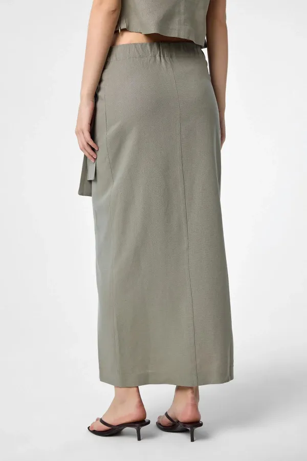 Antioch Khaki Linen Blend Belted Women's Skirt