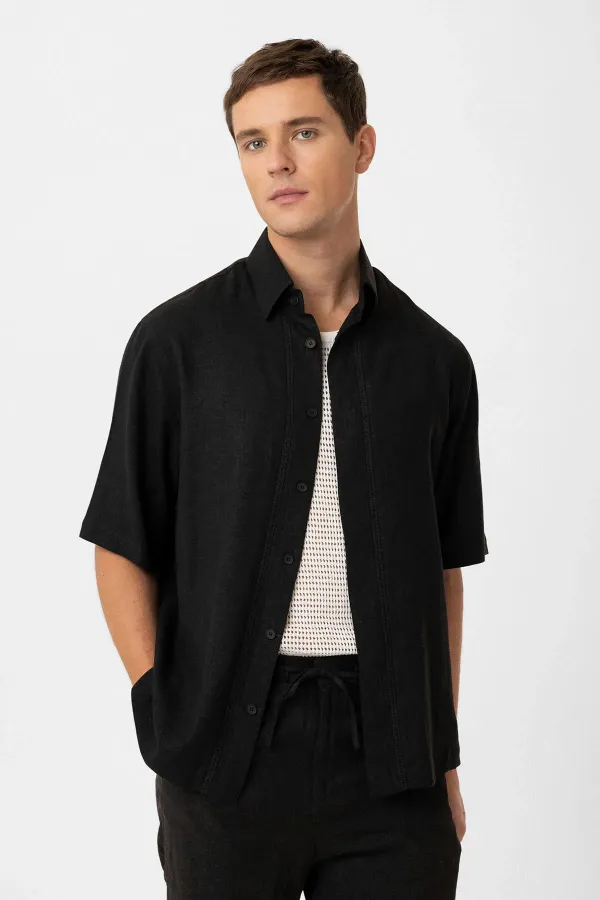 Chemise décontractée pour homme Antioch en lin mélangé noir