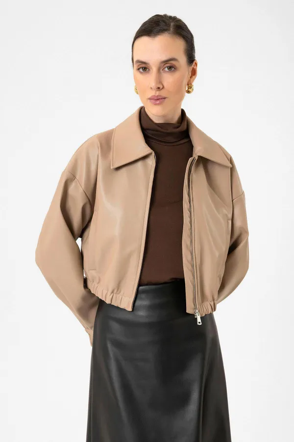 Veste courte en similicuir beige Antioch pour femme