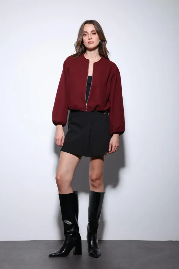 Veste courte Antioch bordeaux pour femme avec taille élastique