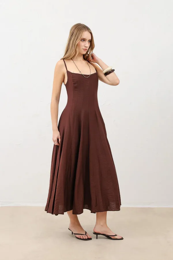 Antioch Kahve Volümlü Kadın Midi Elbise