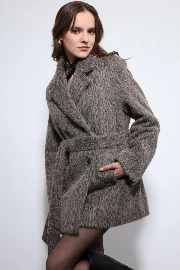 Antioch Kahve Kısa Suni Kürklü Kaban