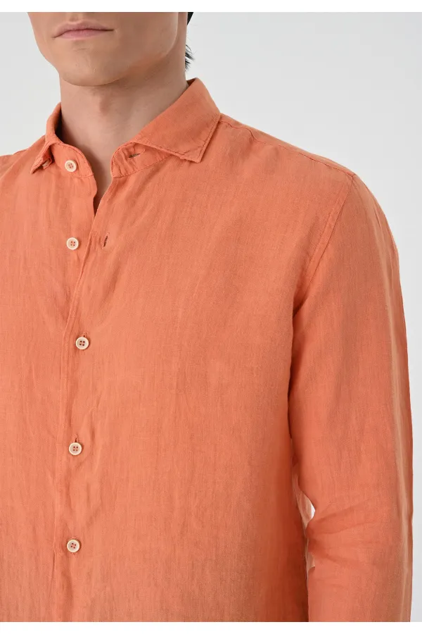 Antioch Salmon Collar Button Detail 100% Linen Men's Shirt