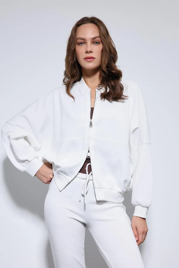 Antioch Off-White Bomber Jacket and Flare Pants Set