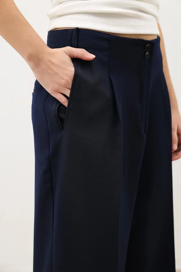 Antioch Navy Blue Wide Leg Women's Trousers with Pens Detail