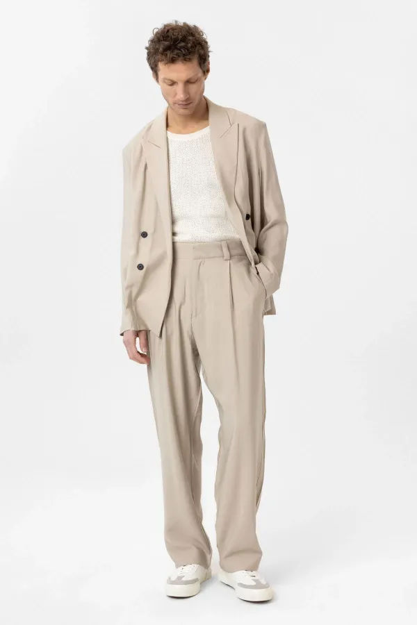 Antioch Bej Relax Fit Diagonel İnce Erkek Blazer Ceket