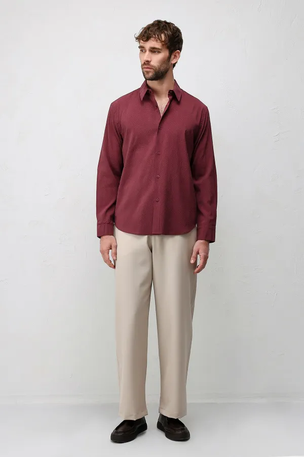 Antioch Burgundy Modal Blend Textured Men's Shirt