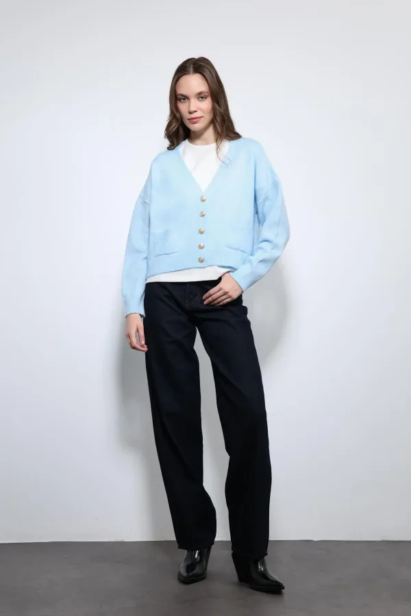 Antioch Mavi Yün Karışımlı Hırka