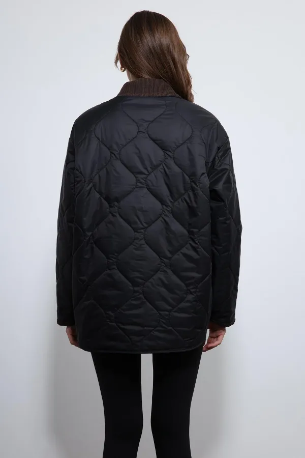 Antioch Siyah Kontrast Yaka Desenli Mont