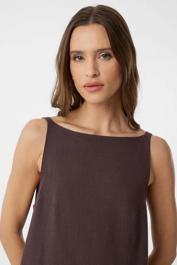 Antioch Coffee Linen Blend Women's Mini Dress