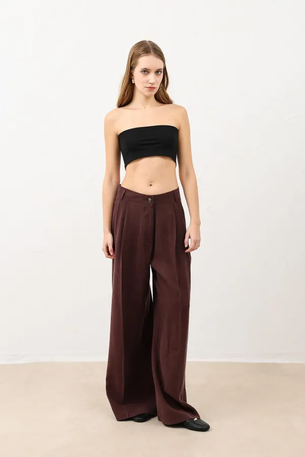 Antioch Bordo Pileli Palazzo Kadın Pantolon