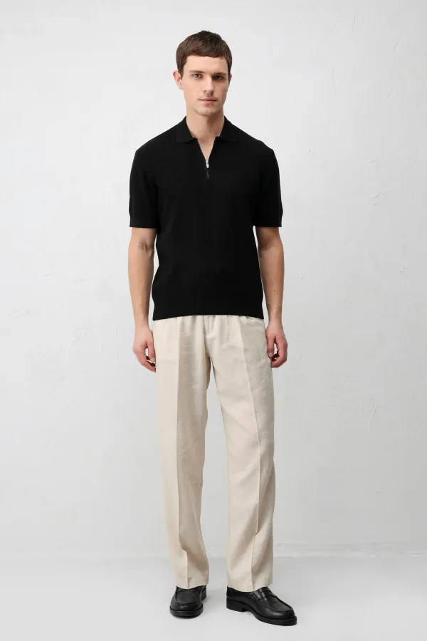 T-shirt en maille Antioch Black Comfort Slim à fermeture éclair pour homme