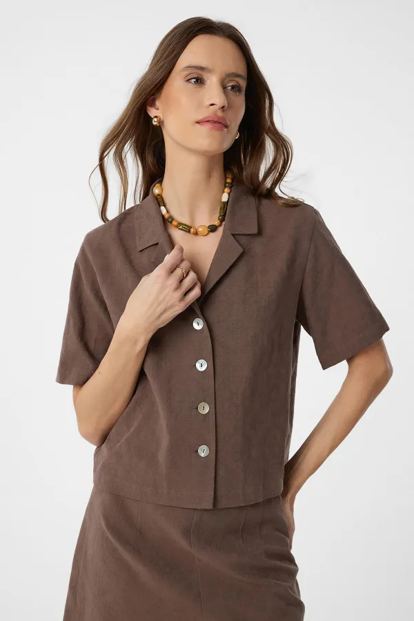 Antioch Kahve Gömlek Şort Kadın Takım