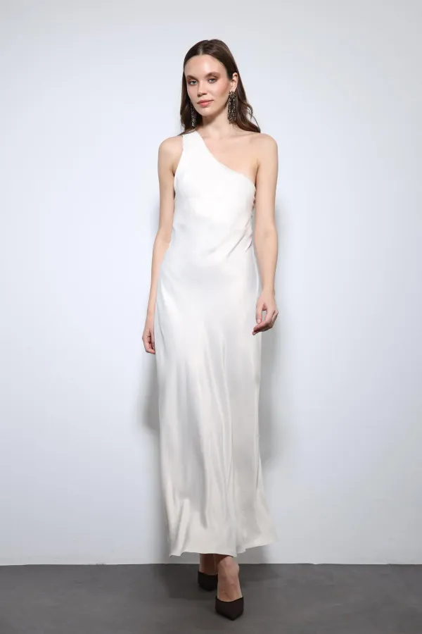 Robe longue en satin à col asymétrique Antioch Stone