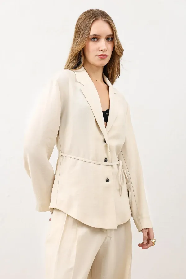 Antioch Cream Draped Slim Jacket
