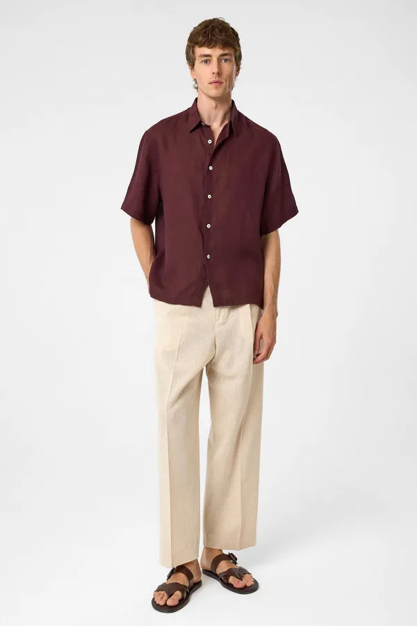 Antioch Burgundy 100% Linen Relaxed Men's Shirt