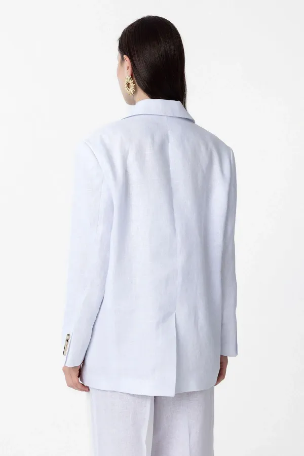 Antioch Beyaz 100% Keten Kadın Blazer Ceket