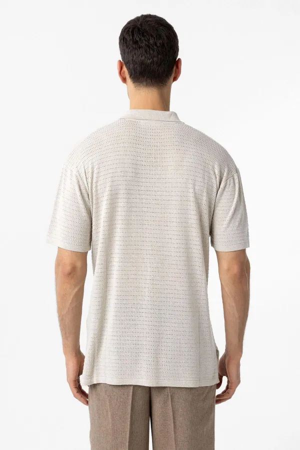 T-shirt en maille texturée à col polo Antioch Natur pour homme