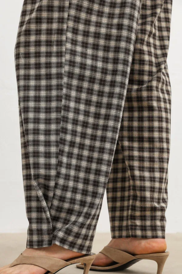 Pantalon à carreaux Antioch Coffee pour femme, ourlet ajustable