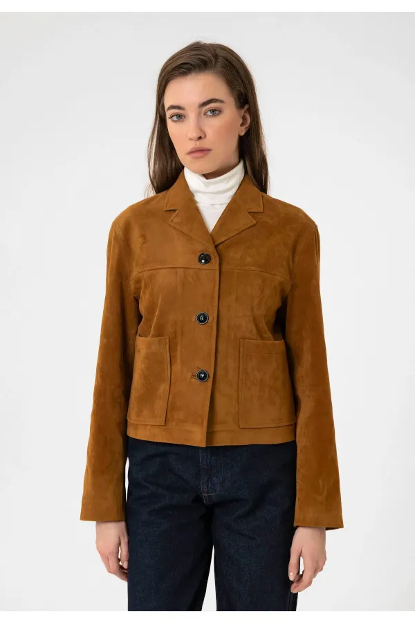 Antioch Tan Women's Faux Suede Crop Jacket