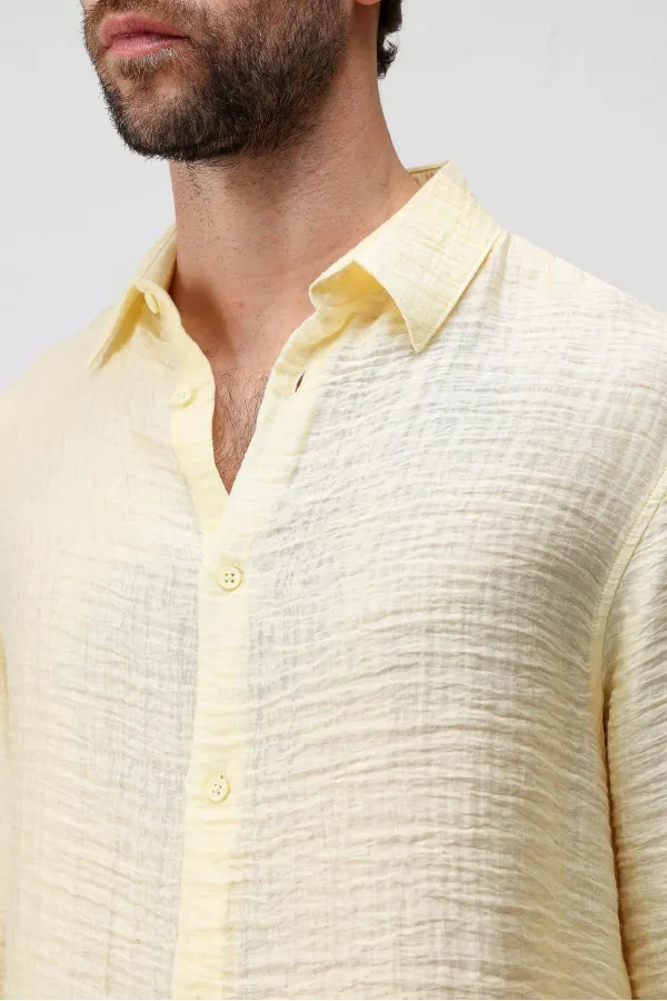 Antioch Sarı Crinkled Relax Fit Erkek Gömlek