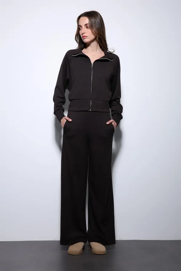 Antioch Koyu Kahve Fermuarlı Kadın Eşofman Takım