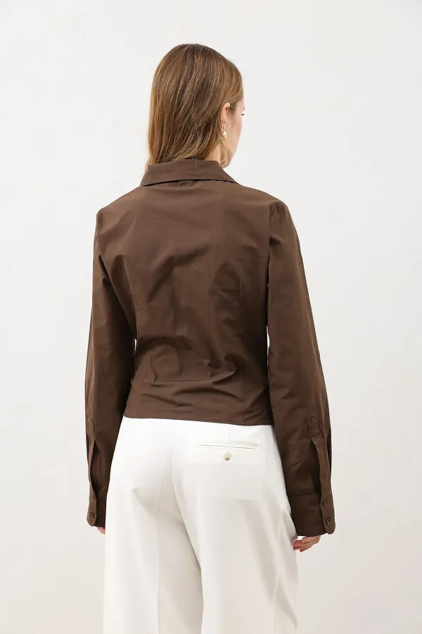 Chemise femme en popeline froncée Antioch Coffee