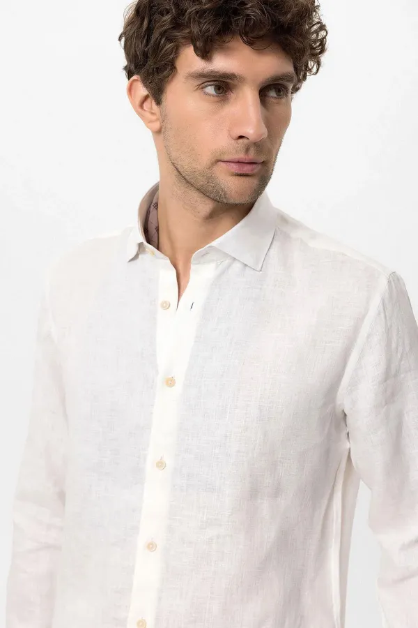 Chemise homme Antioch blanche à col boutonné, 100 % lin
