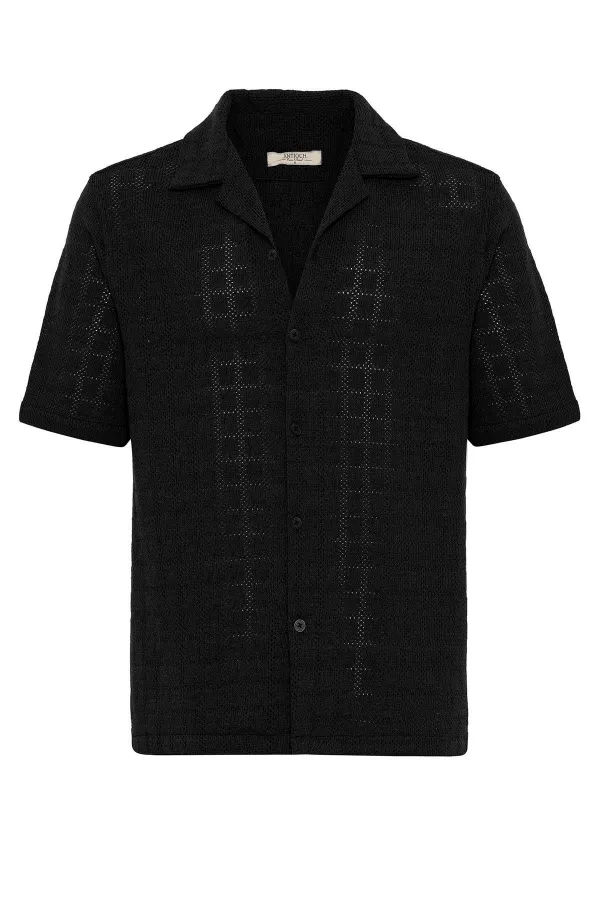Antioch Black Apache Collar Square Knit Men's Shirt