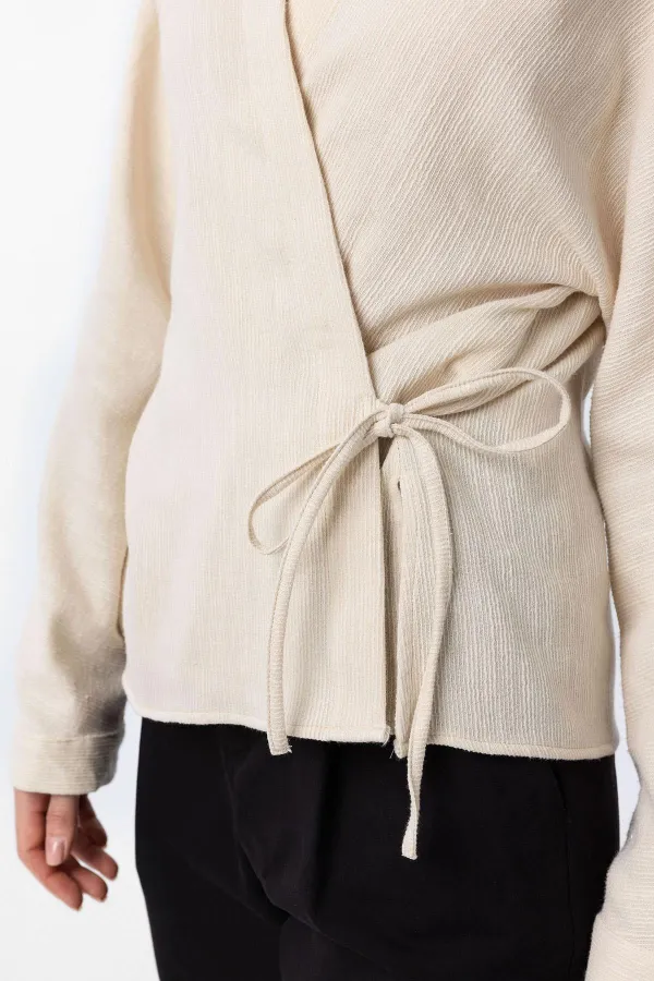 Antioch Ekru Bağlamalı Kimono Kadın Gömlek