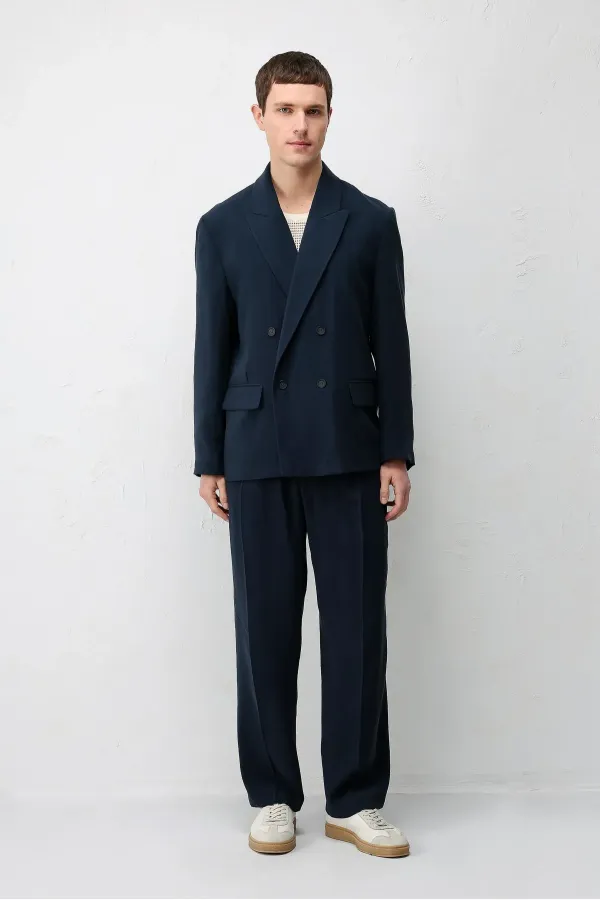 Veste blazer pour homme Antioch Navy en mélange modal, coupe décontractée