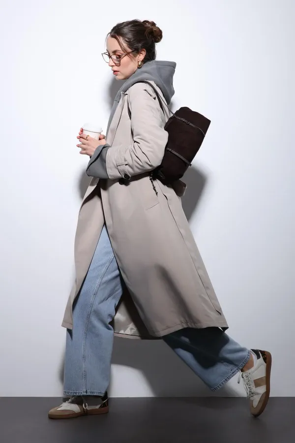 Trench-coat Antioch beige à double boutonnage et ceinture pour femme