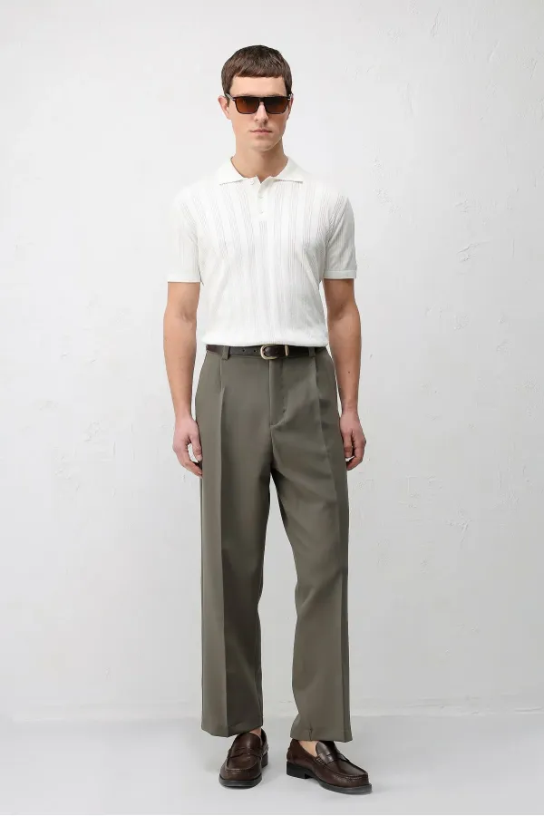 Antioch Dark Khaki Relax Fit Baggy Pleated Men's Trousers