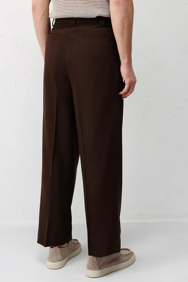Antioch Koyu Kahve Yüksek Bel Pileli Relax Fit Erkek Pantolon