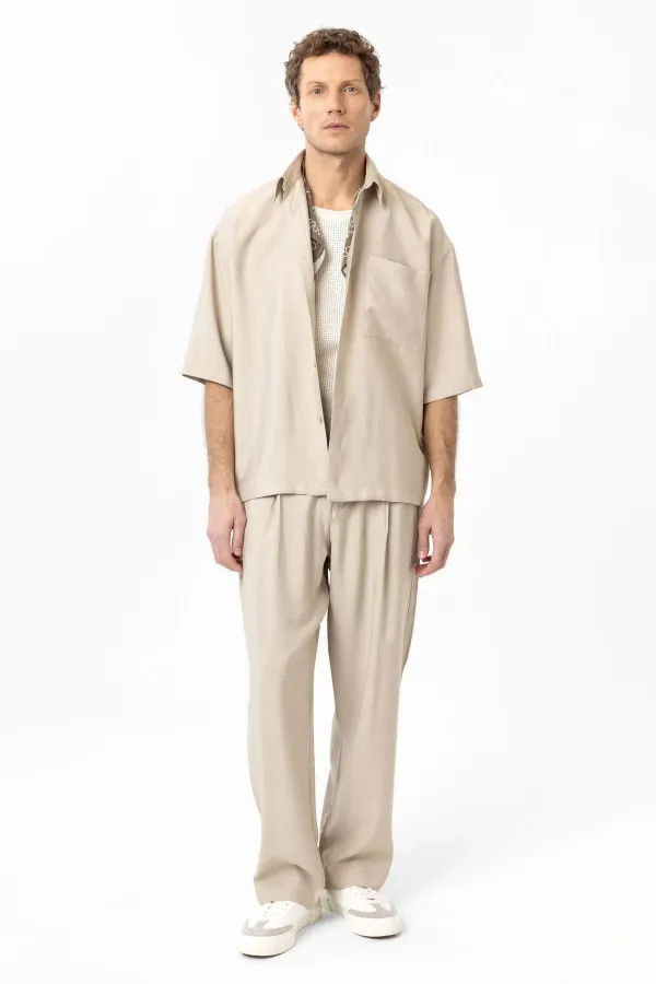 Chemise homme Antioch beige décontractée à manches courtes