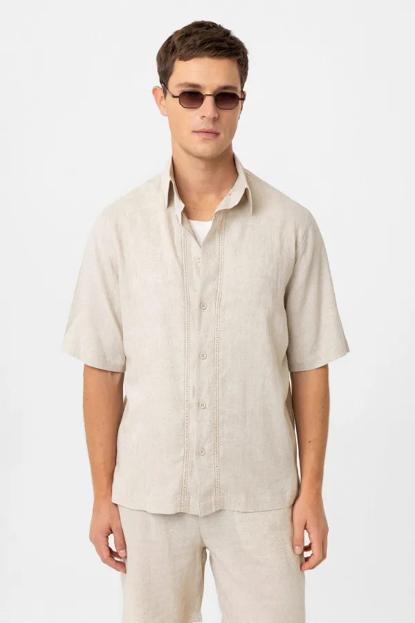 Chemise homme décontractée en lin mélangé Antioch Stone
