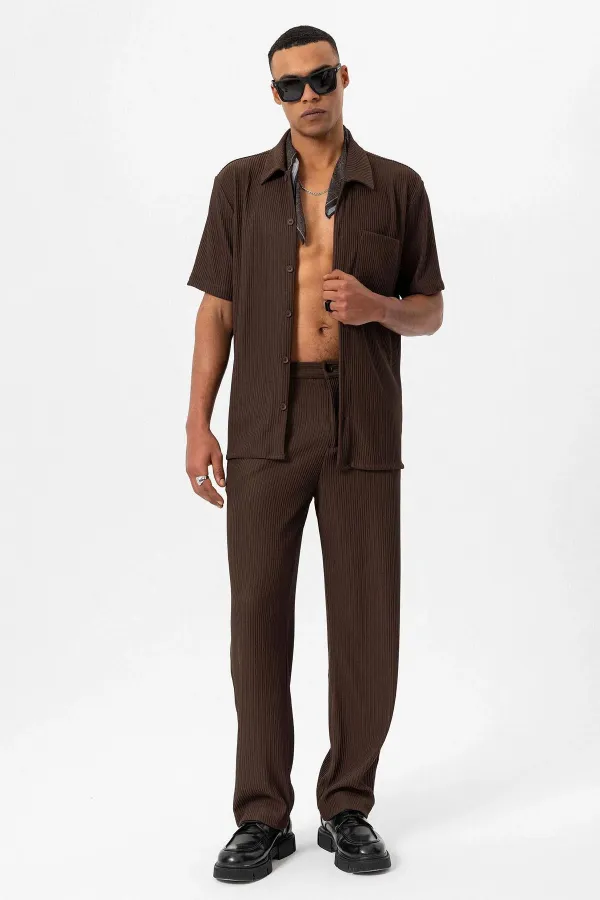 Chemise à manches courtes côtelée Antioch Coffee pour homme