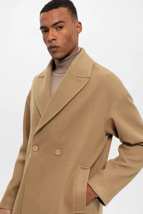 Antioch Dark Beige Oversize Double-Breasted Men's Coat